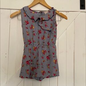 Heart & Arrow Girls 6/6X Striped Floral Sleeveless Romper Black Red Flor…
